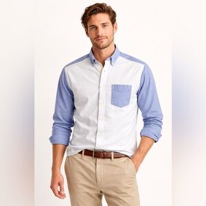 J. Crew sz M Men's Blue White Button Up Shirt Oxford 100% Cotton EUC